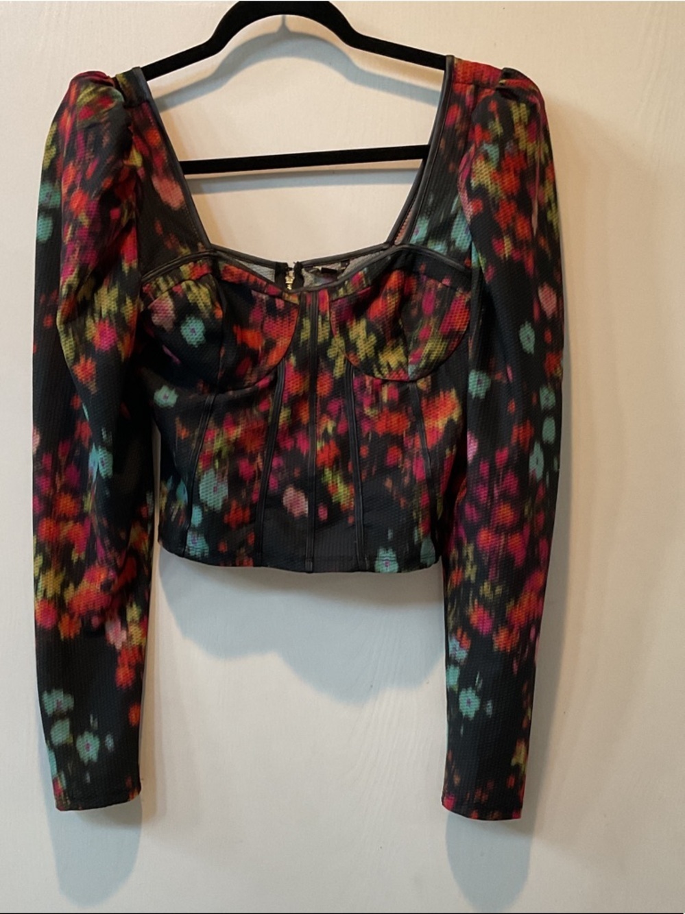 Guess Black Multicolor Floral Bustier Crop Top